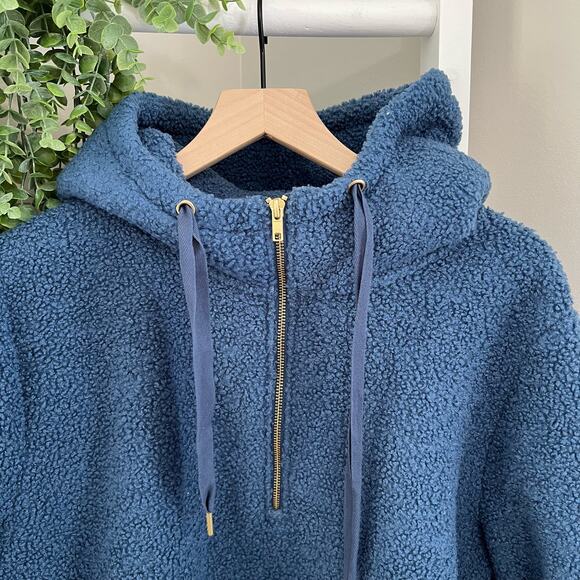 Loft Sherpa Quarter zip Hoodie Jacket Women's size XL Navy & Gold - Picture 2 of 7